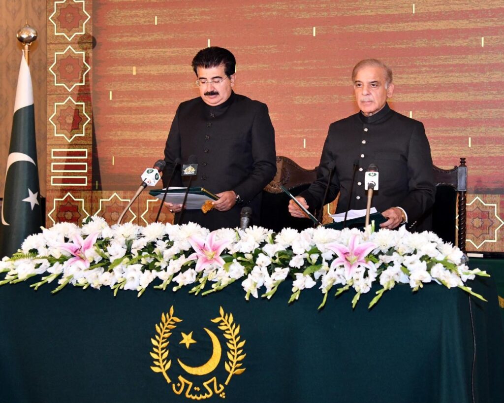 Shehbaz Sharif takes oath as the 23rd Prime Minister of Pakistan by the Senate Chairman Sadiq Sanjrani